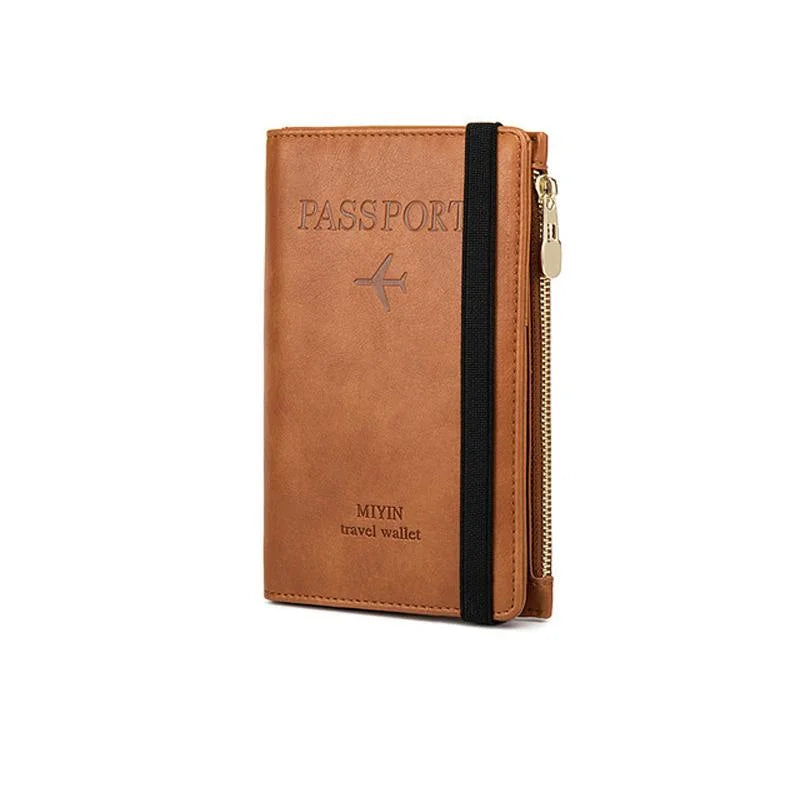 Leather Passport Wallet with RFID Blocking and Multiple Functions