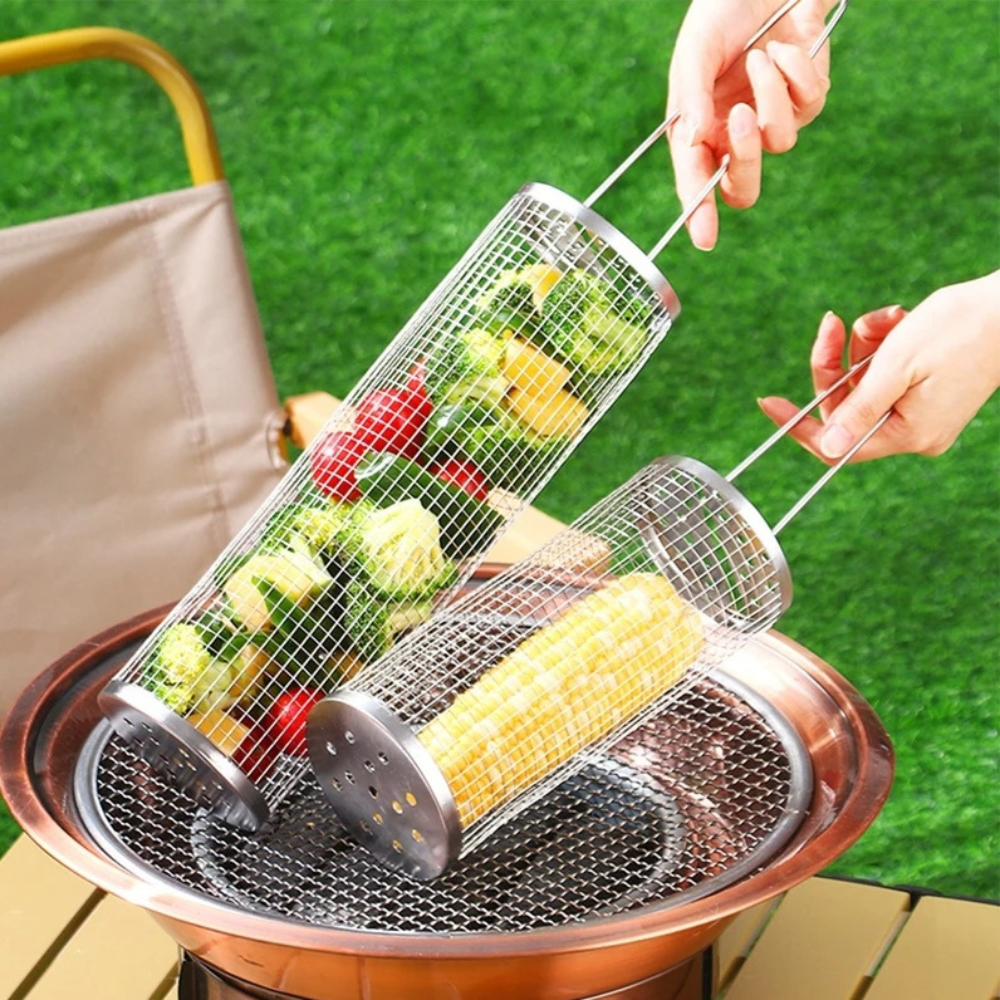 Round BBQ Grill Basket (Stainless Steel)