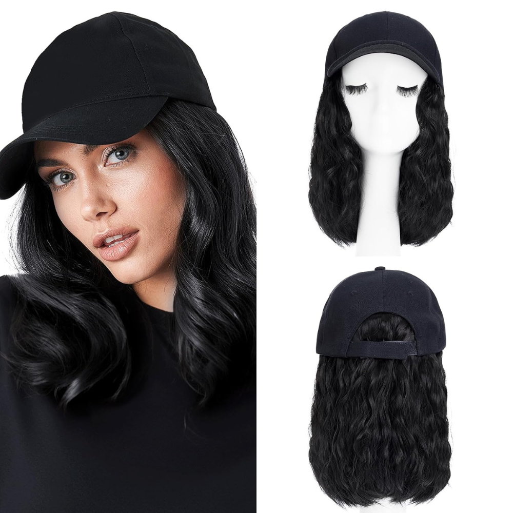 Wavy Wig Baseball Cap with Heat Protection