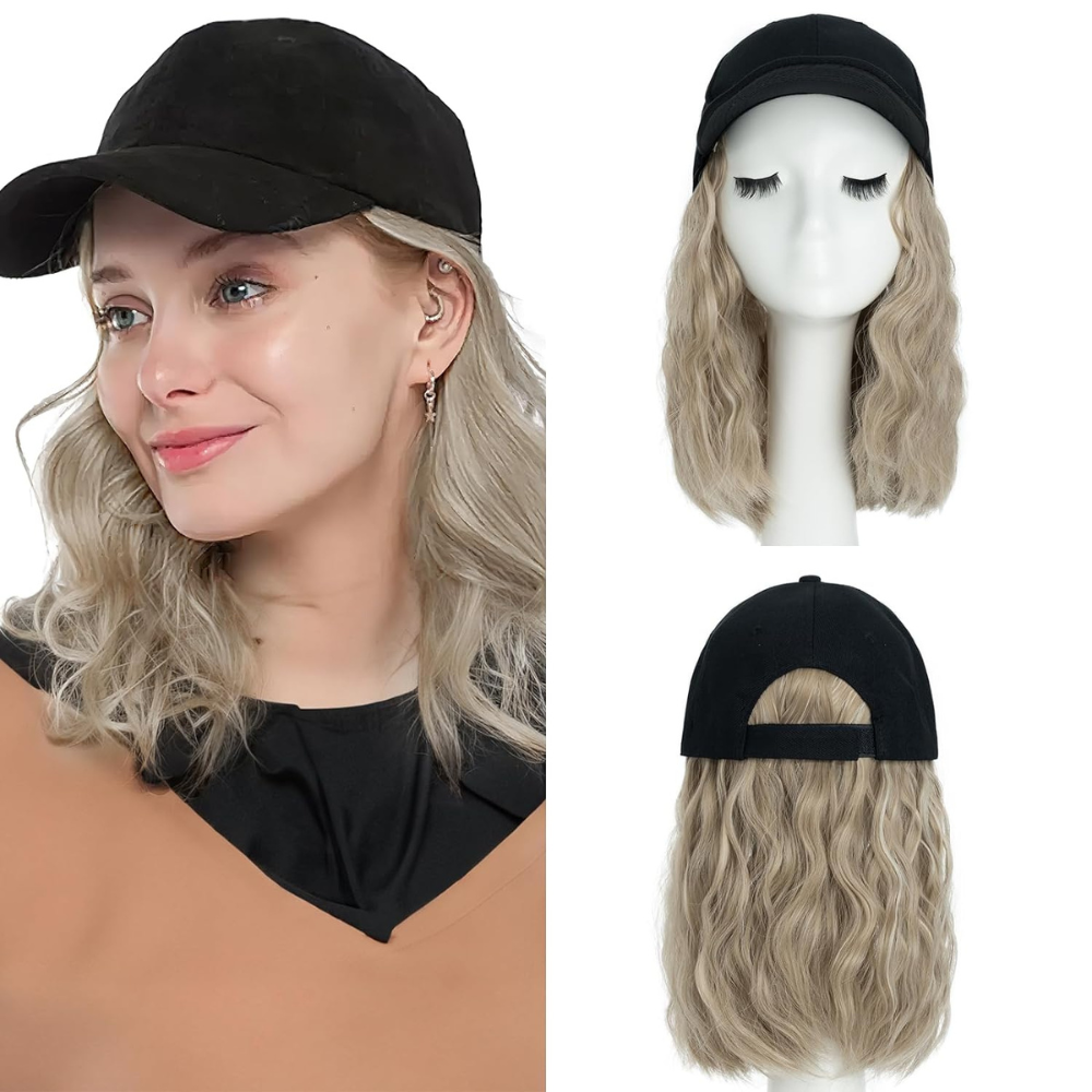 Wavy Wig Baseball Cap with Heat Protection