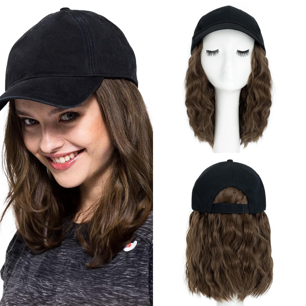 Wavy Wig Baseball Cap with Heat Protection