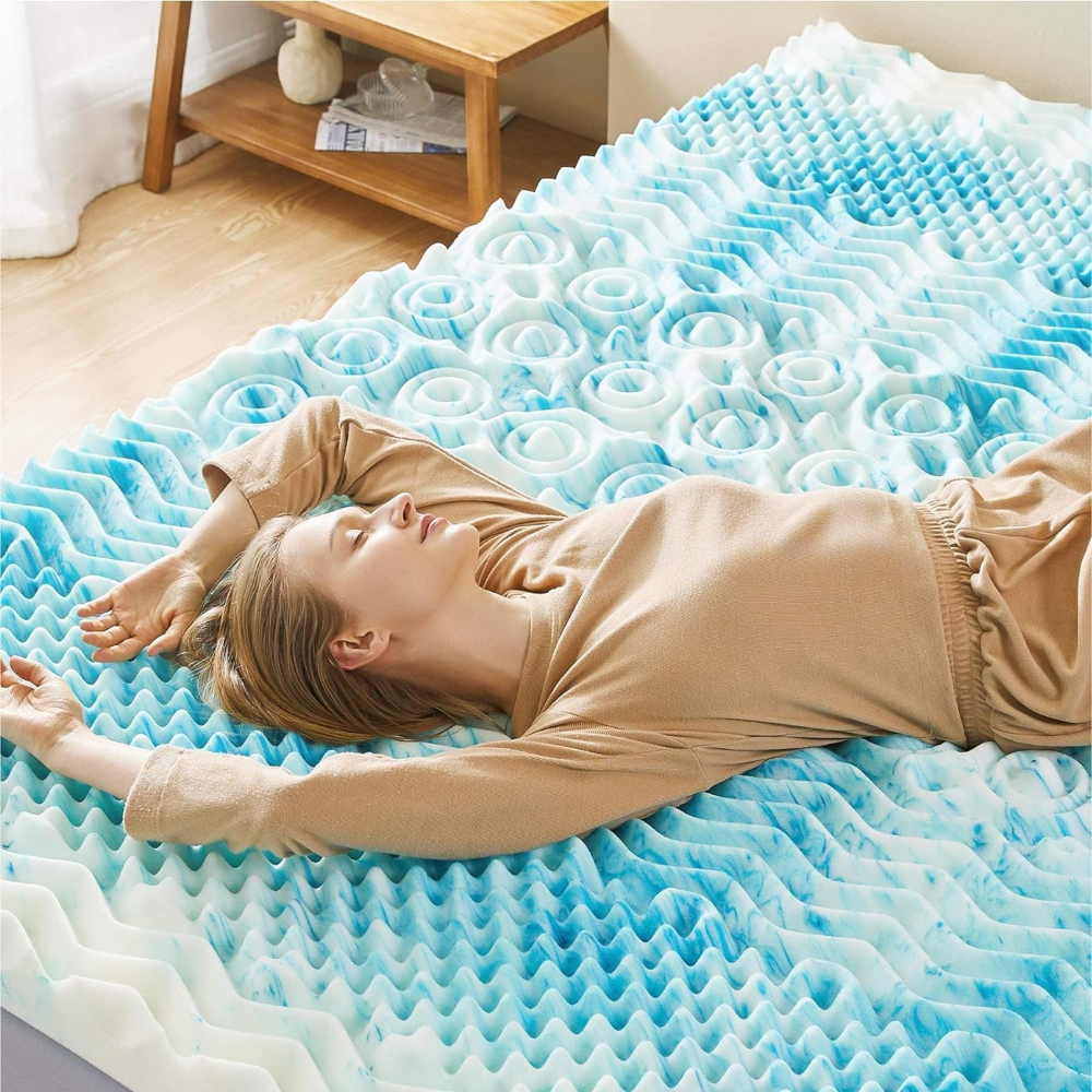 Luxury Cooling Mattress Pad with Egg Crate Foam