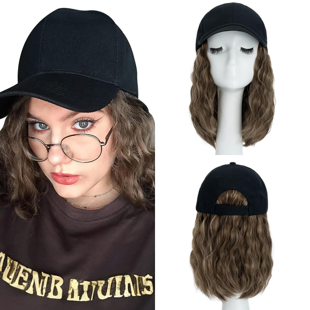 Wavy Wig Baseball Cap with Heat Protection