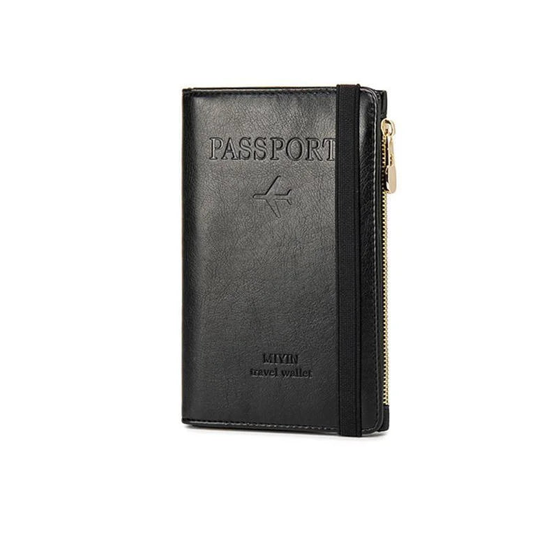 Leather Passport Wallet with RFID Blocking and Multiple Functions