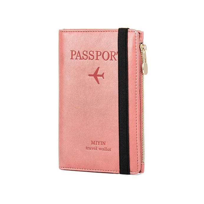 Leather Passport Wallet with RFID Blocking and Multiple Functions