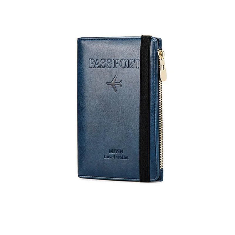 Leather Passport Wallet with RFID Blocking and Multiple Functions