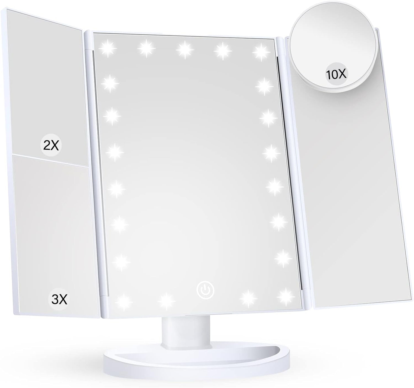 LED Makeup Mirror with Triple-Fold Design