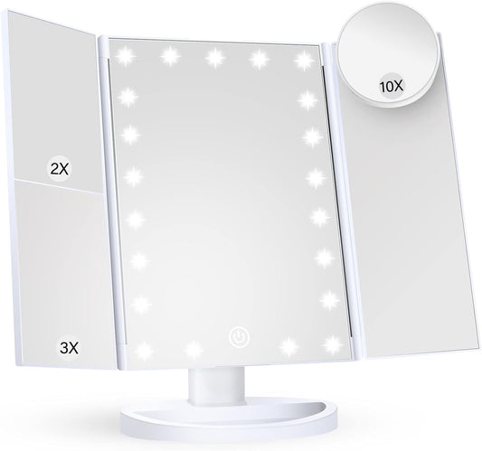 LED Makeup Mirror with Triple-Fold Design