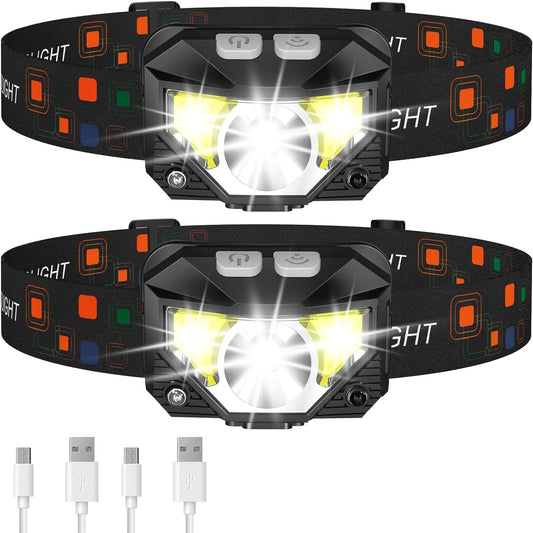 Rechargeable LED Headlamp Flashlight with Motion Sensor (2-Pack)