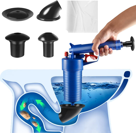 Air-powered plunger for clearing clogged drains