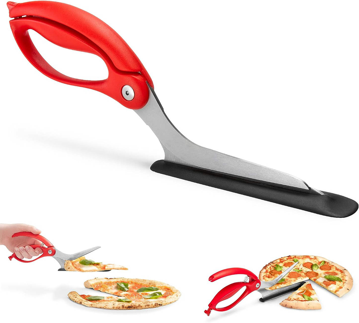 Pizza Cutter and Server with Non-Stick Blades