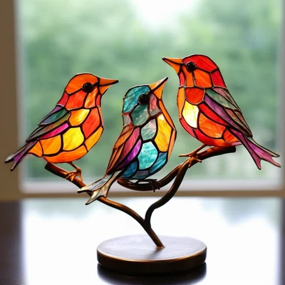 Ornamental Birds on a Branch for Your Desk