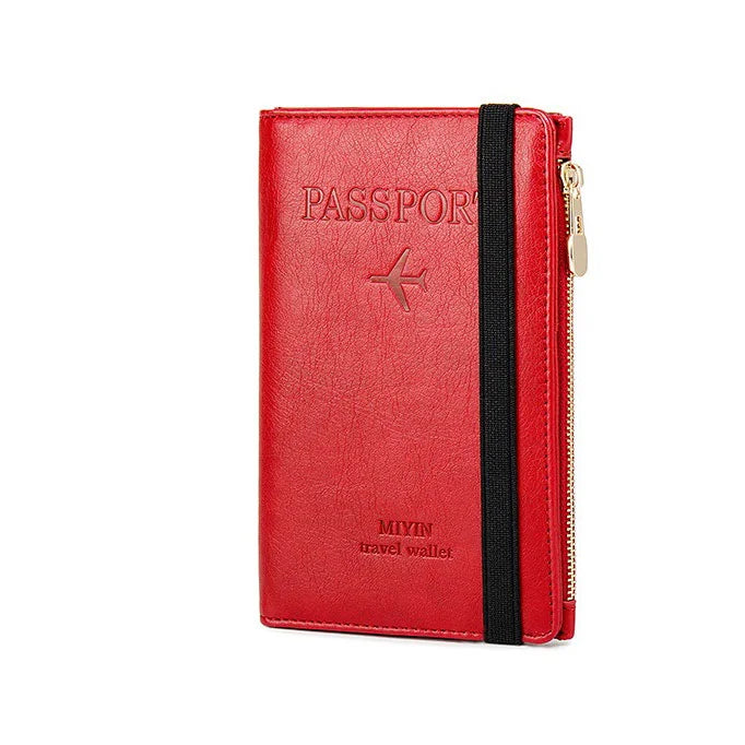 Leather Passport Wallet with RFID Blocking and Multiple Functions