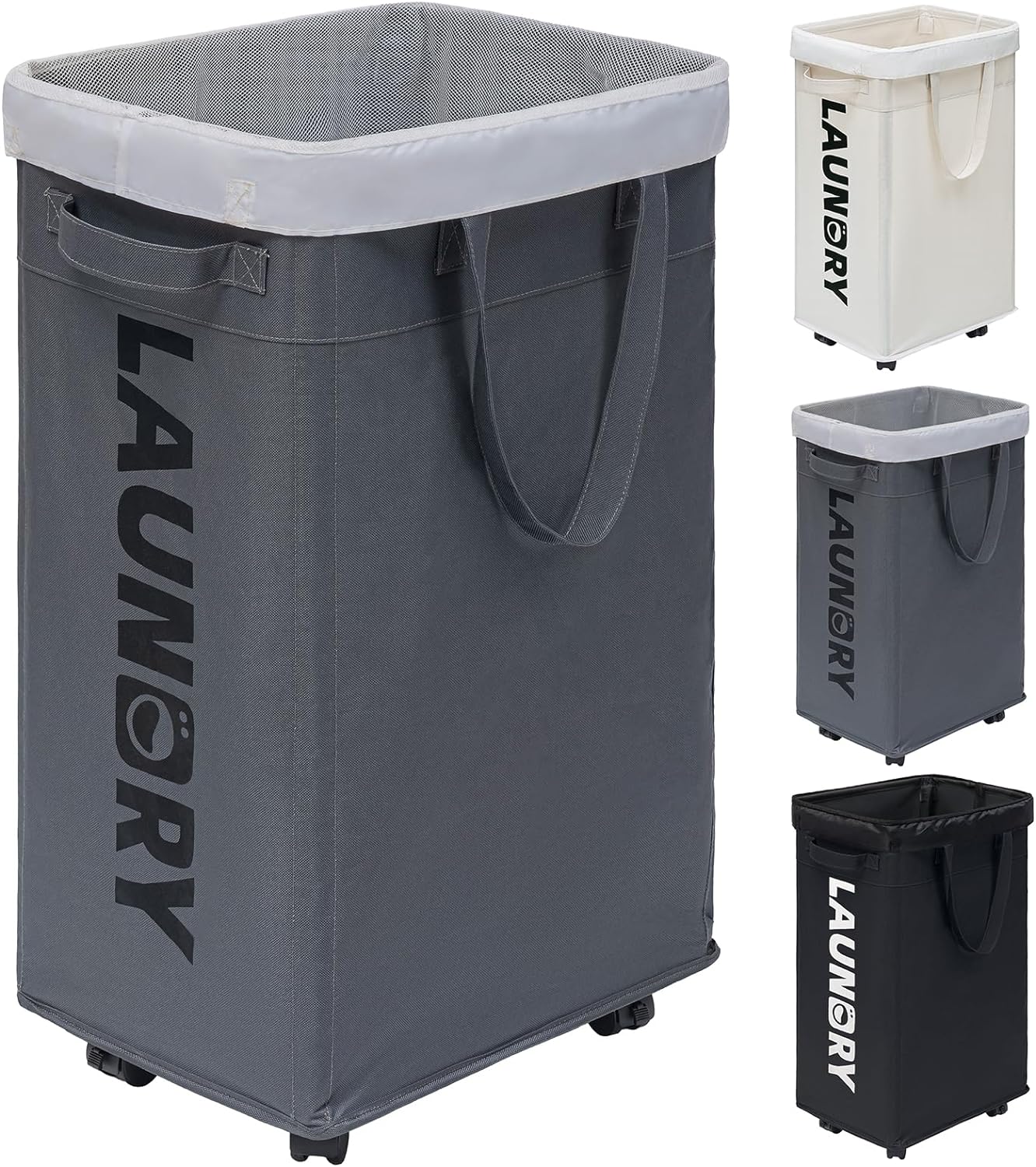 Large Rolling Laundry Basket (75L, Collapsible)