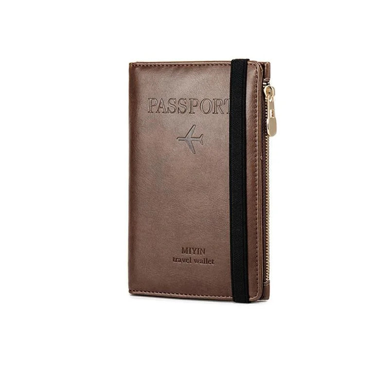 Leather Passport Wallet with RFID Blocking and Multiple Functions