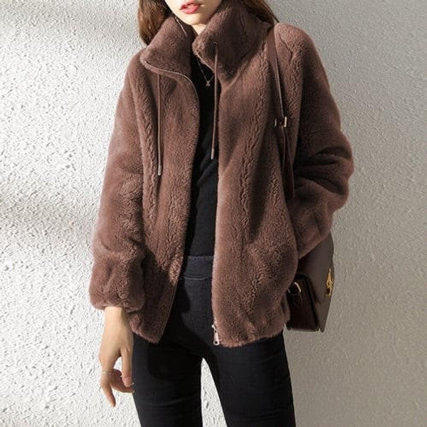 Down-filled Jacket with High Collar and Fur