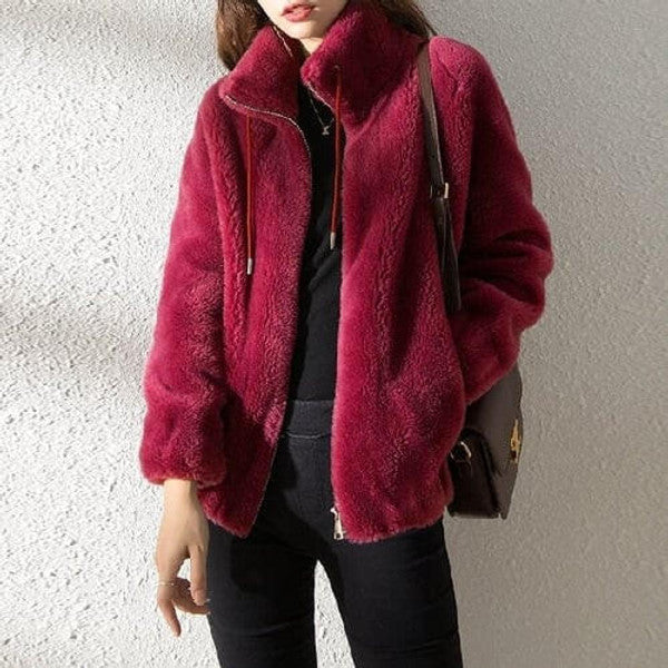 Down-filled Jacket with High Collar and Fur