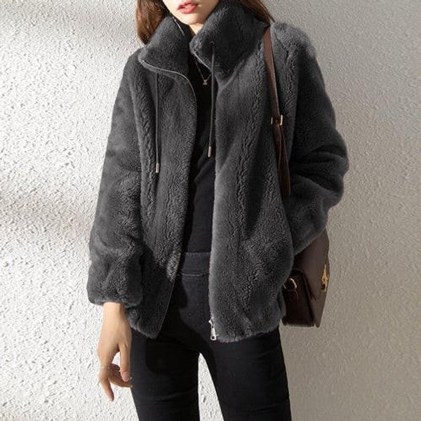 Down-filled Jacket with High Collar and Fur