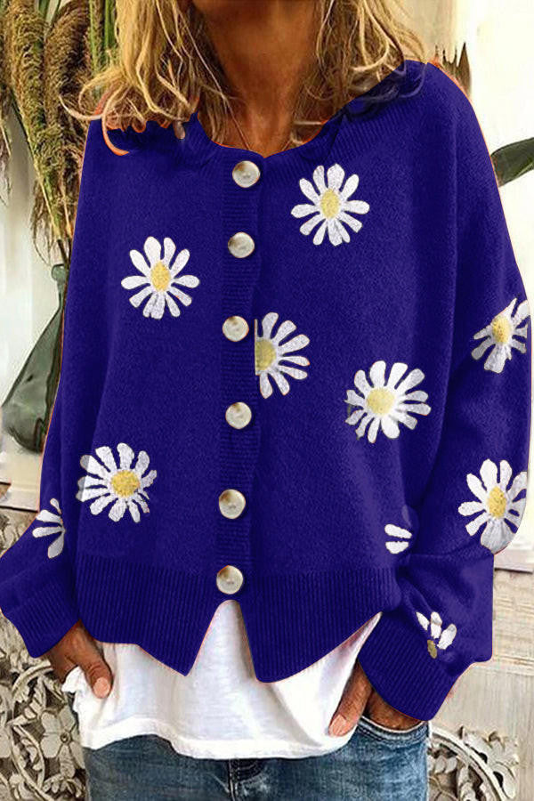 Knit Sweater with Floral Embroidery