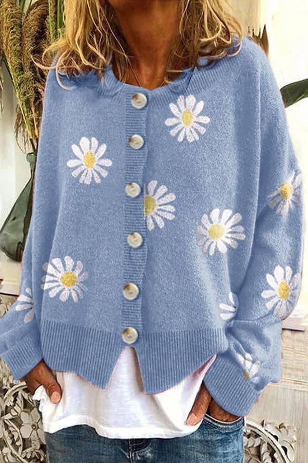 Knit Sweater with Floral Embroidery