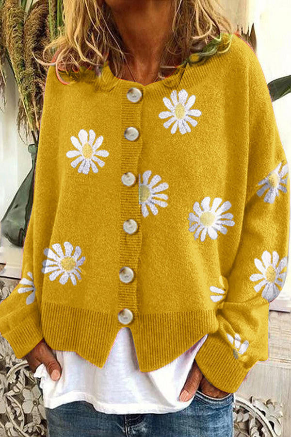 Knit Sweater with Floral Embroidery