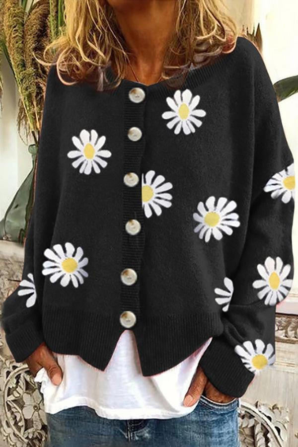 Knit Sweater with Floral Embroidery