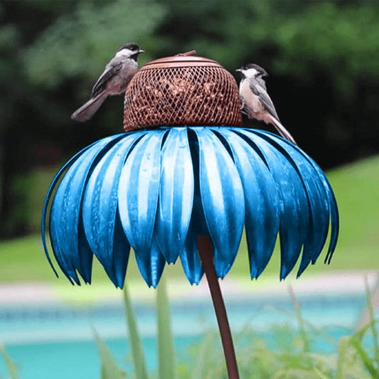 Bird feeder shaped like a coneflower