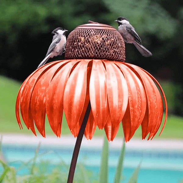 Bird feeder shaped like a coneflower