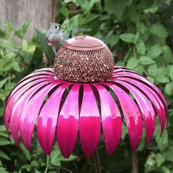 Bird feeder shaped like a coneflower