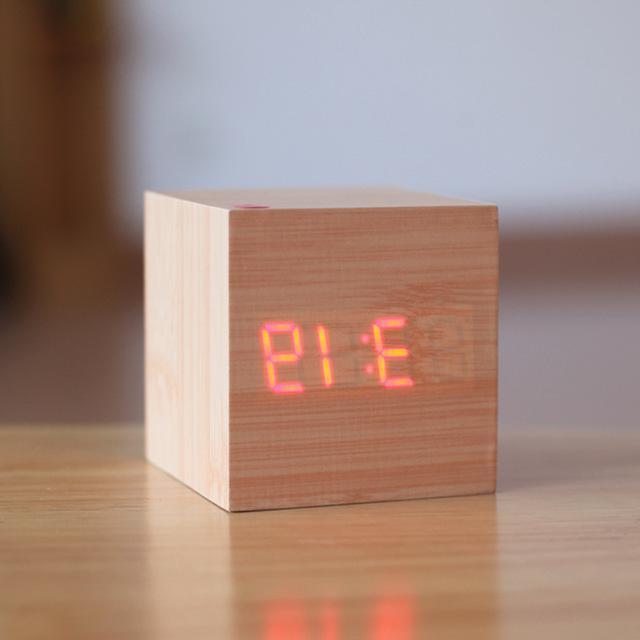 Contemporary Wooden Clock with Digital Display