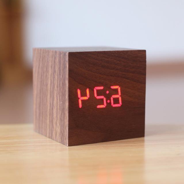 Contemporary Wooden Clock with Digital Display