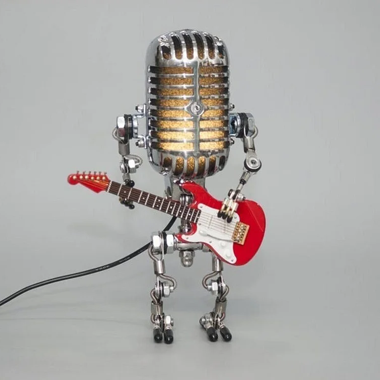 Retro Robot Guitarist Lamp with Metal Mic