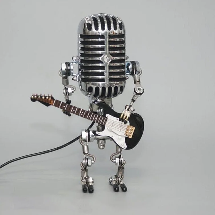 Retro Robot Guitarist Lamp with Metal Mic