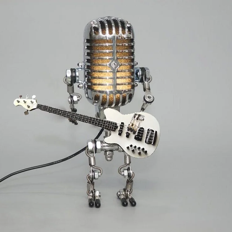 Retro Robot Guitarist Lamp with Metal Mic