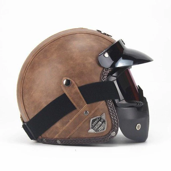 Classic Open-Face Motorcycle Helmet and Goggles