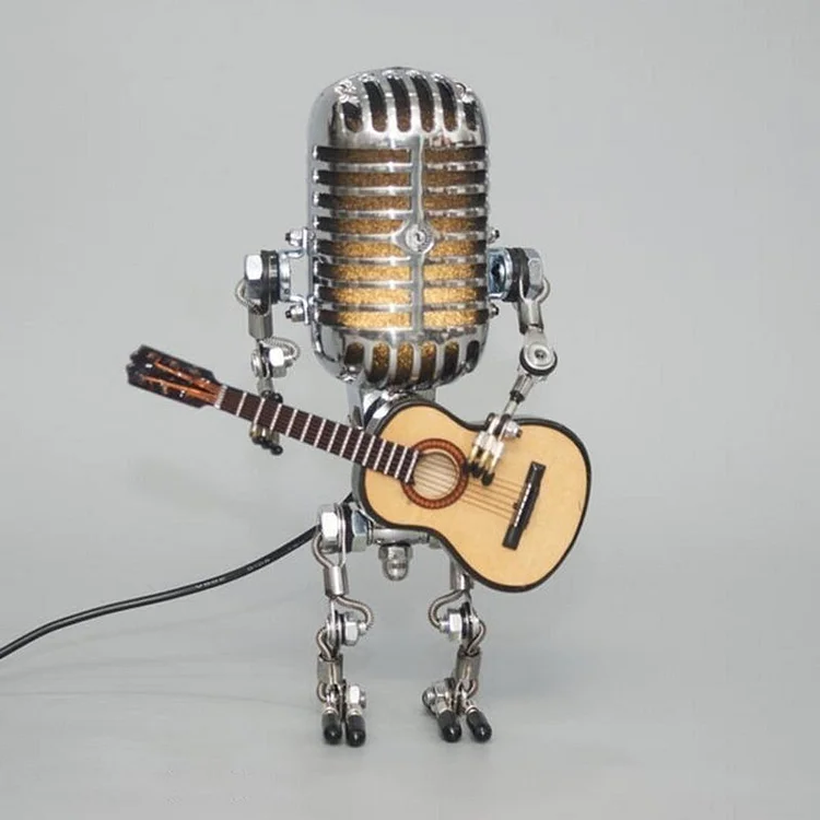 Retro Robot Guitarist Lamp with Metal Mic