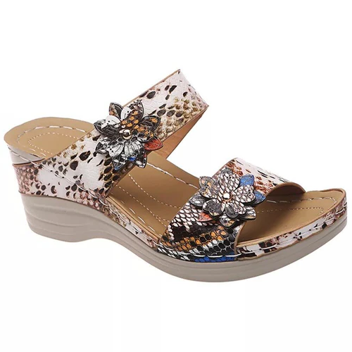 Wedge Sandals with Leopard or Snake Print Leather