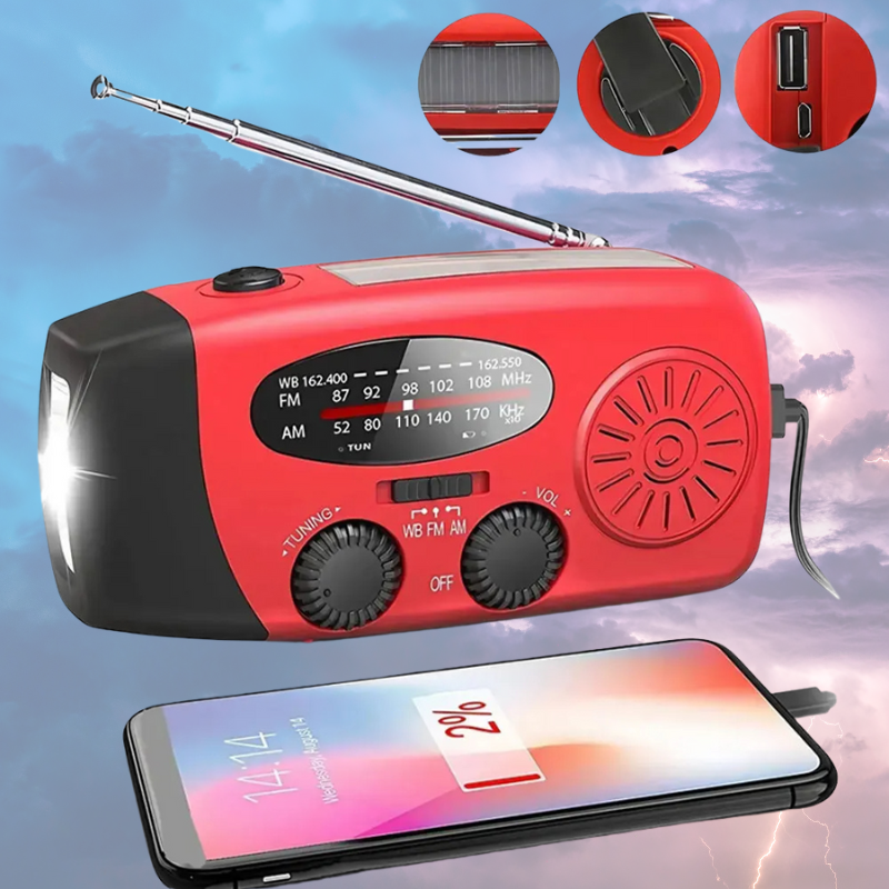 Portable Hand-Crank Radio, Power Bank, and Flashlight