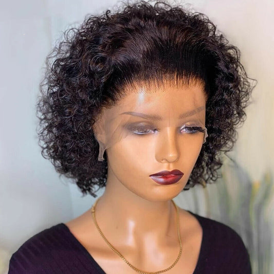 Short Curly Pixie Bob Human Hair Wig with Premium Lace Front